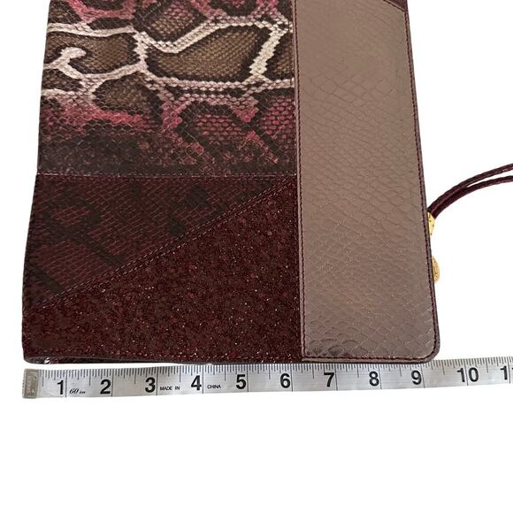 Stella McCartney Vegan Snakeskin Patchwork Clutch Pouch – Burgundy Statement Bag - Picture 14 of 16